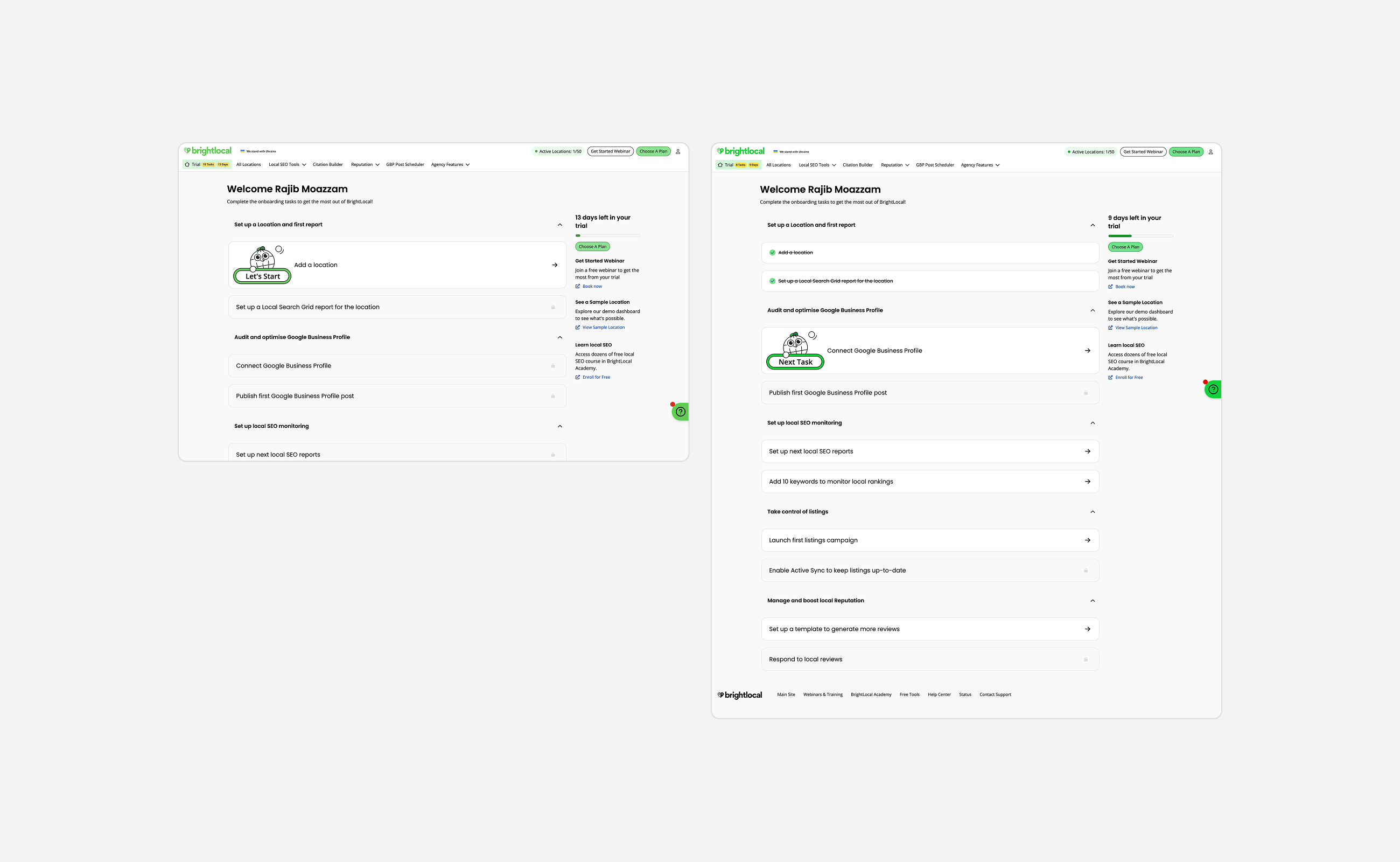 New trial dashboard with design system