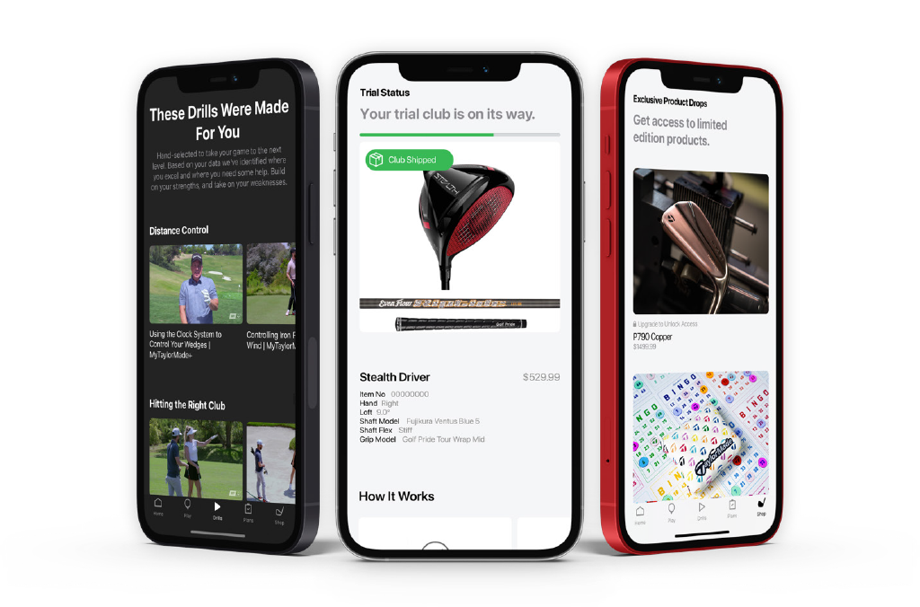 My TaylorMade+ screens: personalised drills, trial status, and exclusive product drops